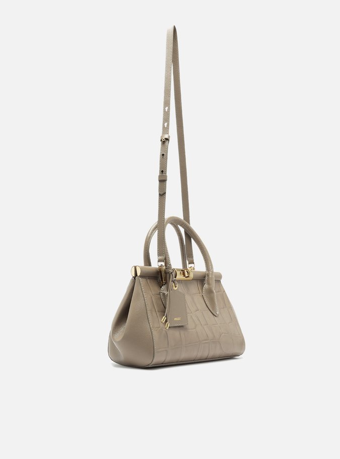 Bolsa Tote Cinza Couro Maxi Croco Média