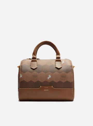 Bolsa Bowling Marrom Couro Estampa  Média