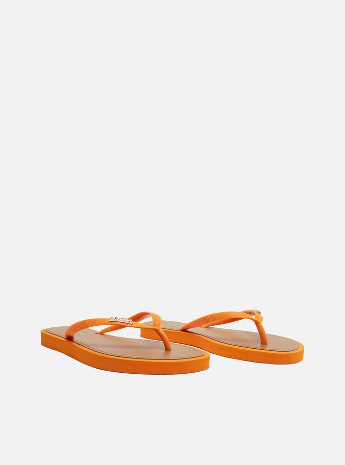 Chinelo de Dedo Tiras Laranja Palmilha Marrom