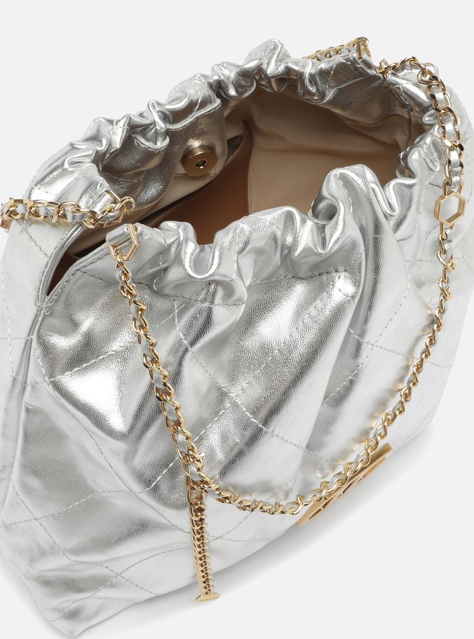 Bolsa Hobo Prata Couro Esther Grande