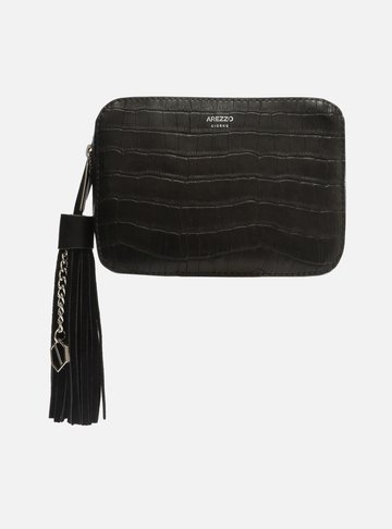 Bolsa Tiracolo Preta Croco Pequena Barbicacho