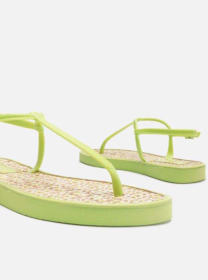 Sandália Rasteira Verde Slim Tramada Brizza