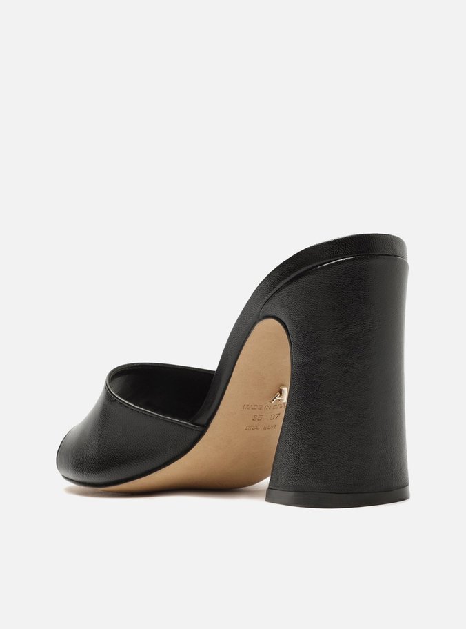 Tamanco Preto Couro Salto Flare