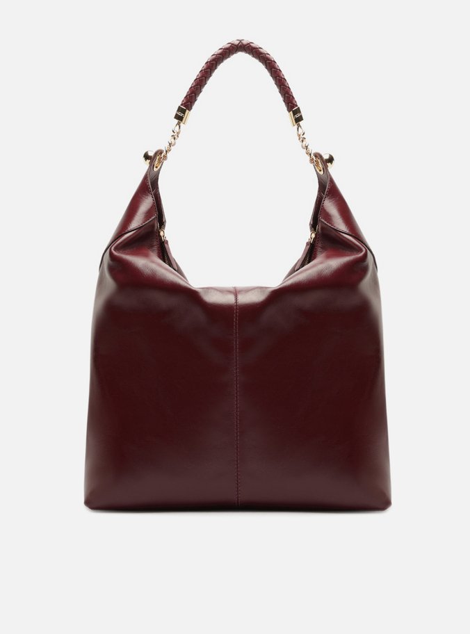 Bolsa Hobo Bordô Couro Grande Alça Metais