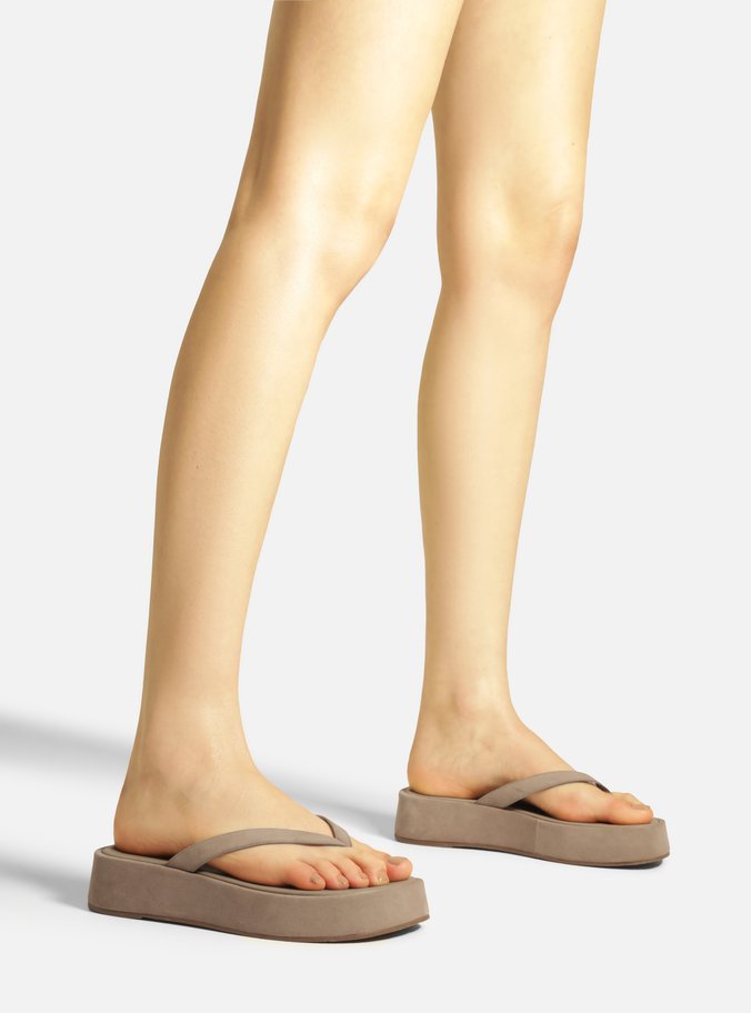 Tamanco Cinza Camurça Flatform Flip Flop TIG