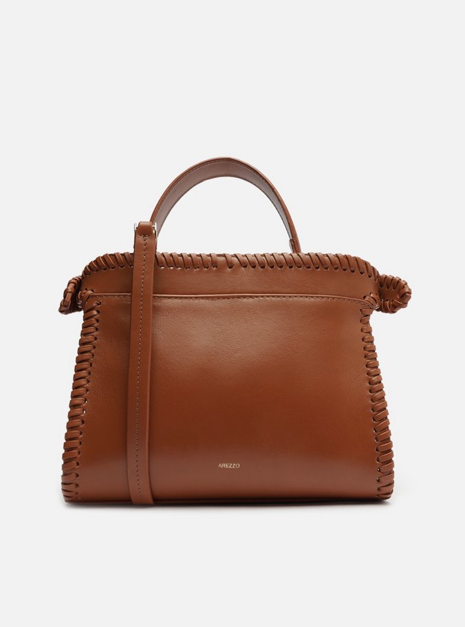 Bolsa Tote Marrom Couro Média Trançada