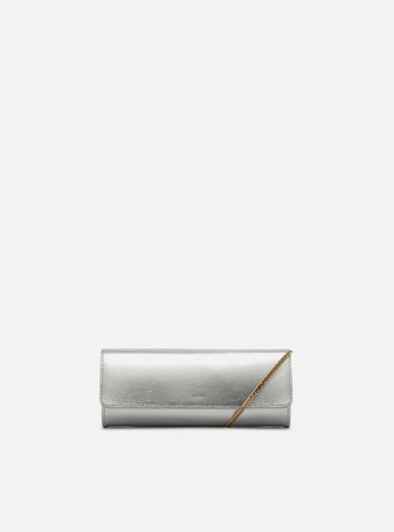 Bolsa Tiracolo Prata Couro Pequena Alongada