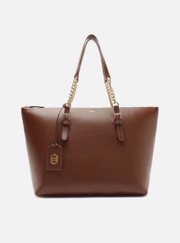 Arezzo — Bolsa Shopping Marrom Couro Grande Corrente