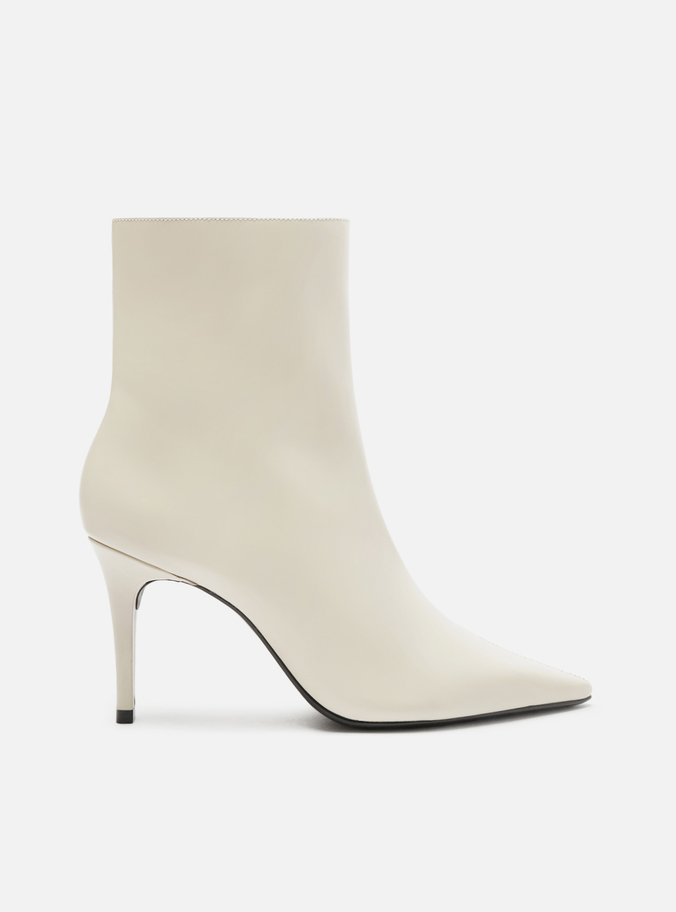 Bota Branca Couro Cano Curto Bico Fino