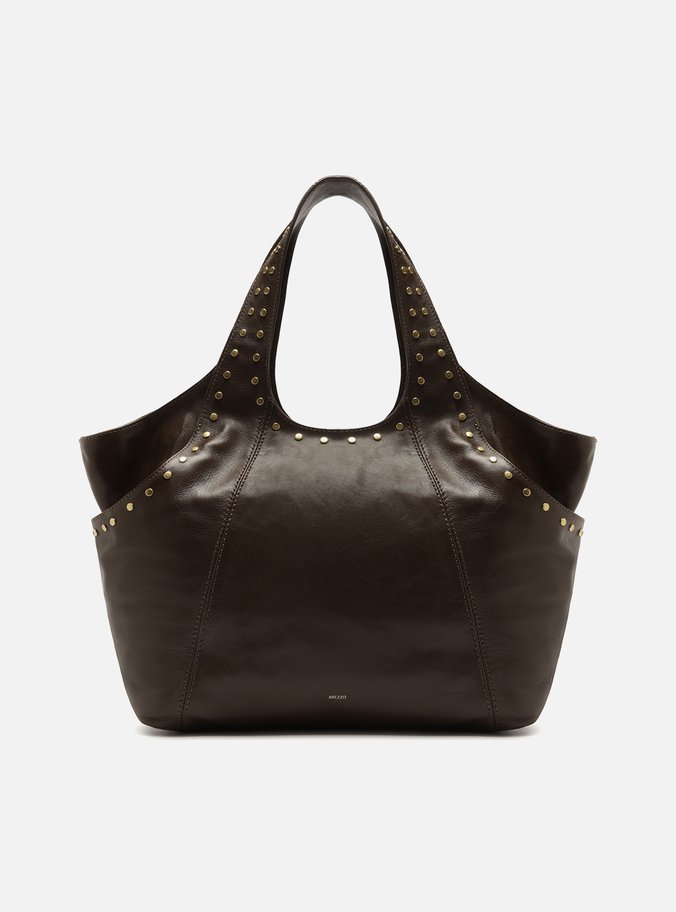 Bolsa Hobo Marrom Couro Grande Recortes Rebites