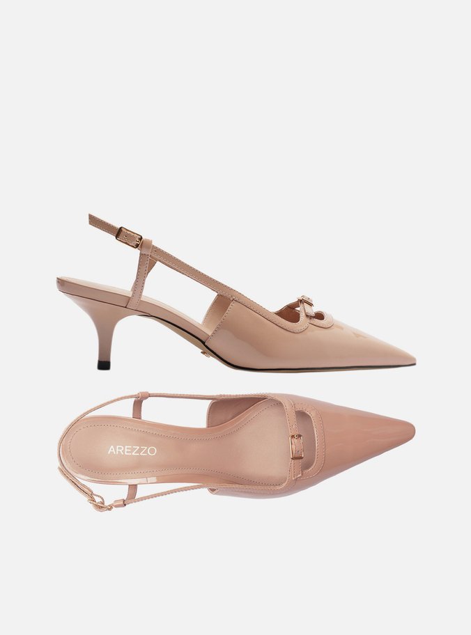 Scarpin Bege Salto Fino Slingback Fivela