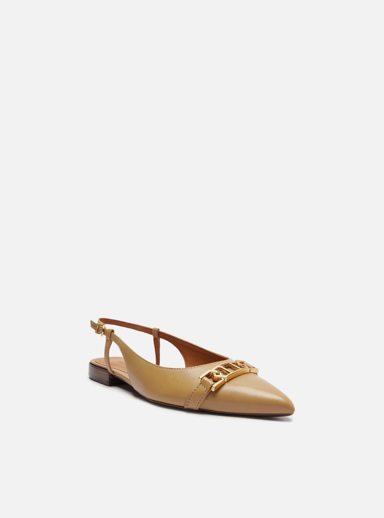 Sapatilha Nude Couro Bico Fino Slingback Metal — foto 2