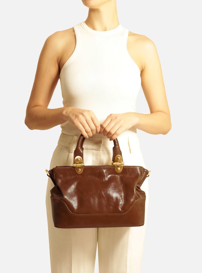 Bolsa Tote Marrom Couro Natural Média Metais