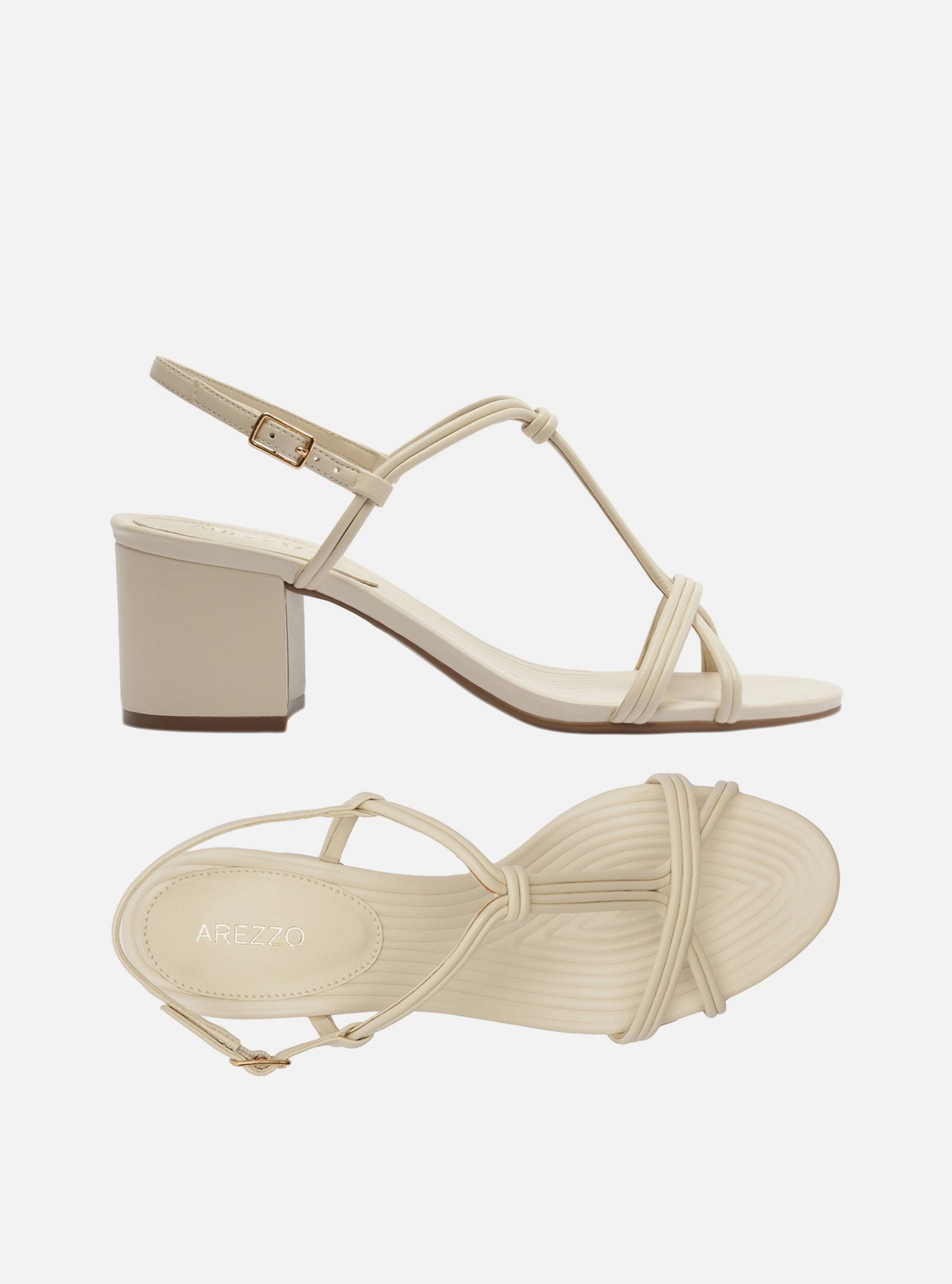 Sandália Off White Salto Médio Bloco Tiras Textura — foto 5