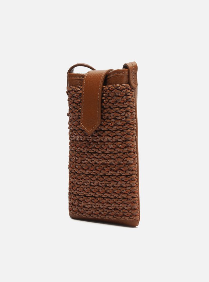 Mini Bag Marrom Couro Tramada Porta-Celular