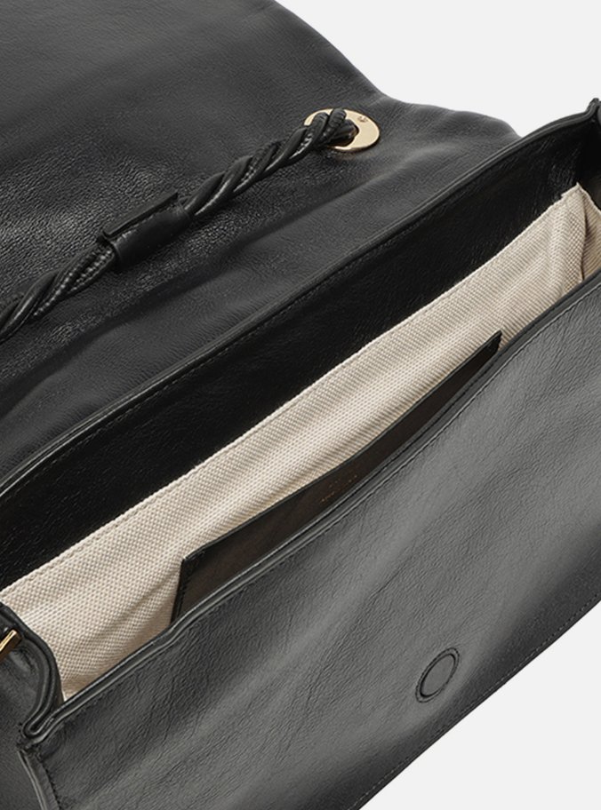 Bolsa Tiracolo Preta Couro Grande Tressê Bicolor