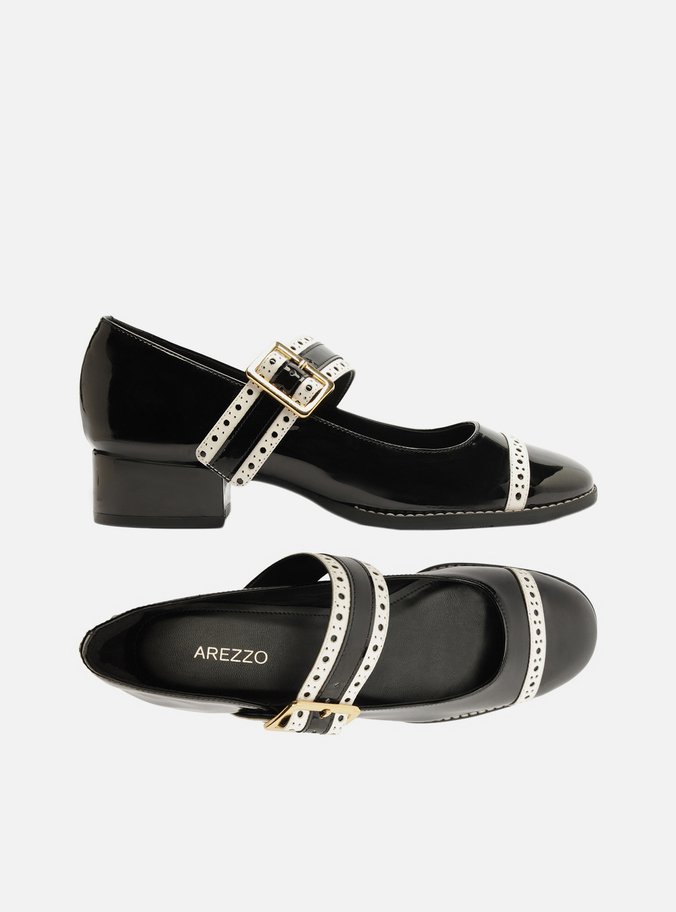 Sapato Boneca Preto Verniz Bloco Branco