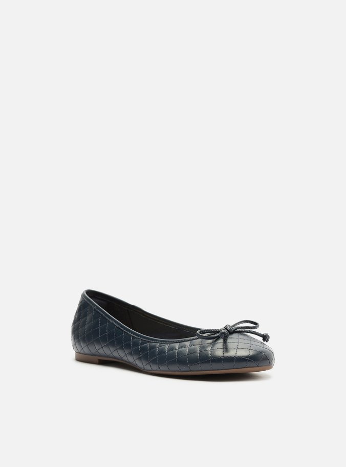 Sapatilha Azul Navy Matelassê Bico Redondo Laço