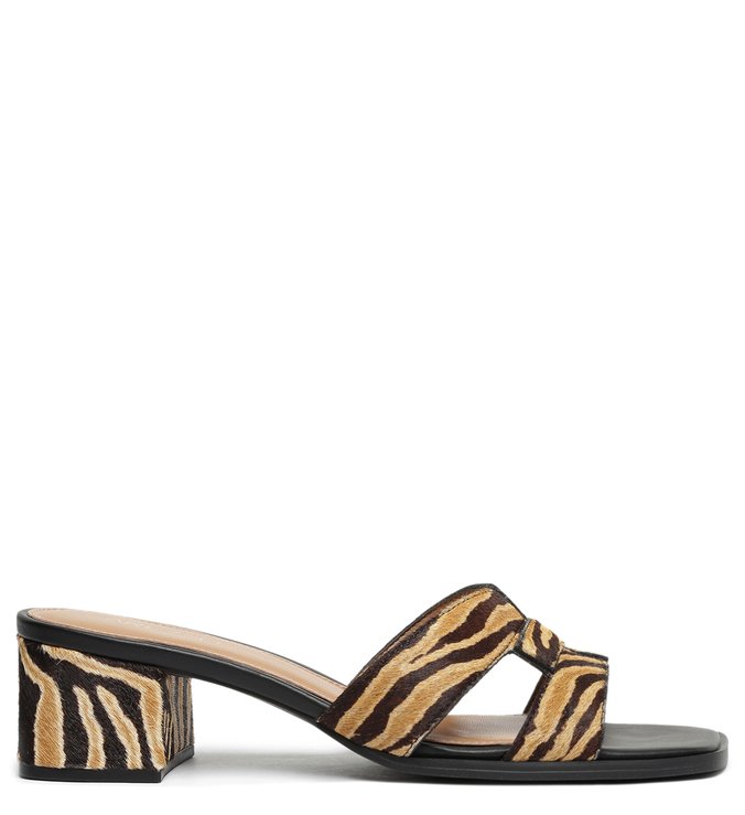 Mule Animal Print Pelo Salto Médio Bloco
