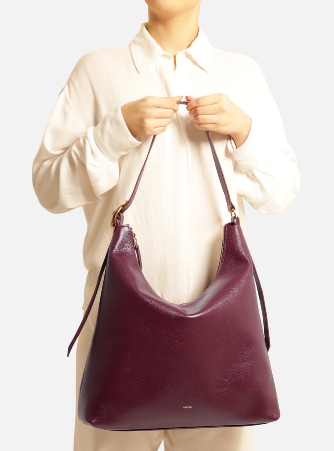 Bolsa Hobo Vermelha Couro Grande Básica