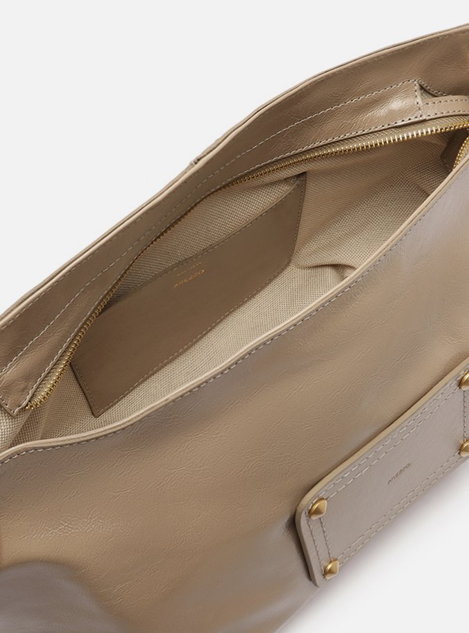 Bolsa Shoulder Cinza Couro Glossy Média