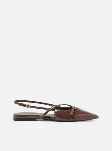 Sapatilha Marrom Verniz Slingback Tiras Fivelas