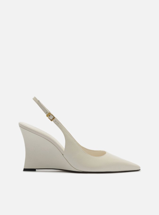 Scarpin Branco Couro Anabela Slingback