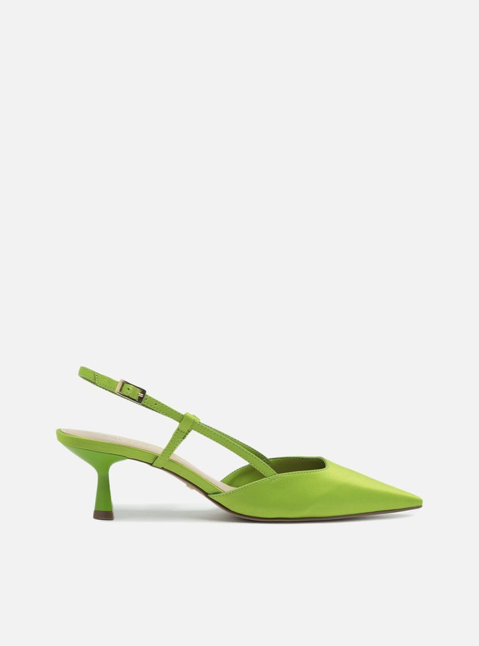 Scarpin Verde Cetim Salto Baixo Geométrico