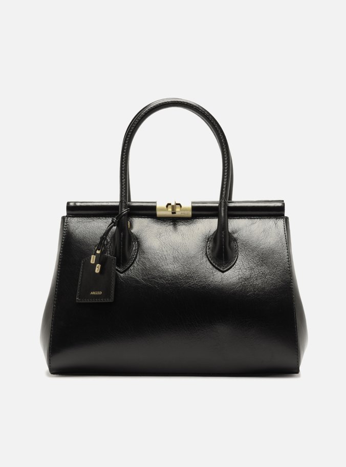 Bolsa Tote Preta Couro Grande Encaixe Metal