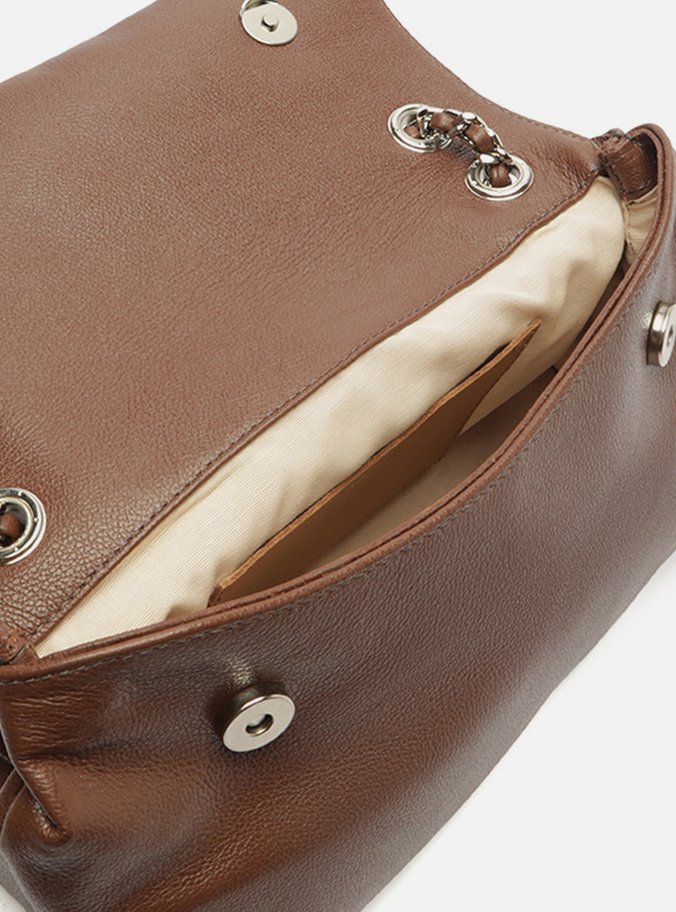 Bolsa Tiracolo Marrom Escura Couro Média Metal
