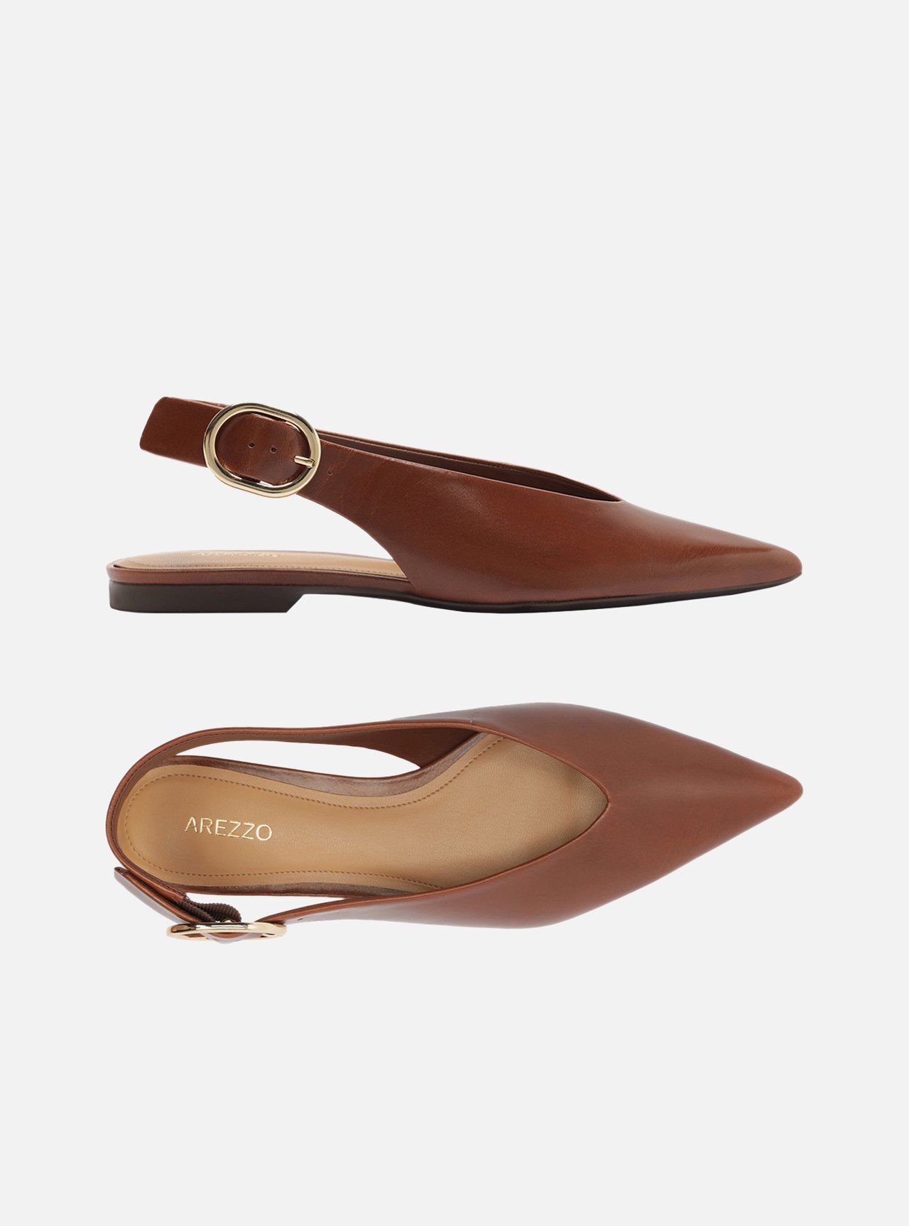 Sapatilha Marrom Couro Bico Fino Fivela Slingback — foto 5