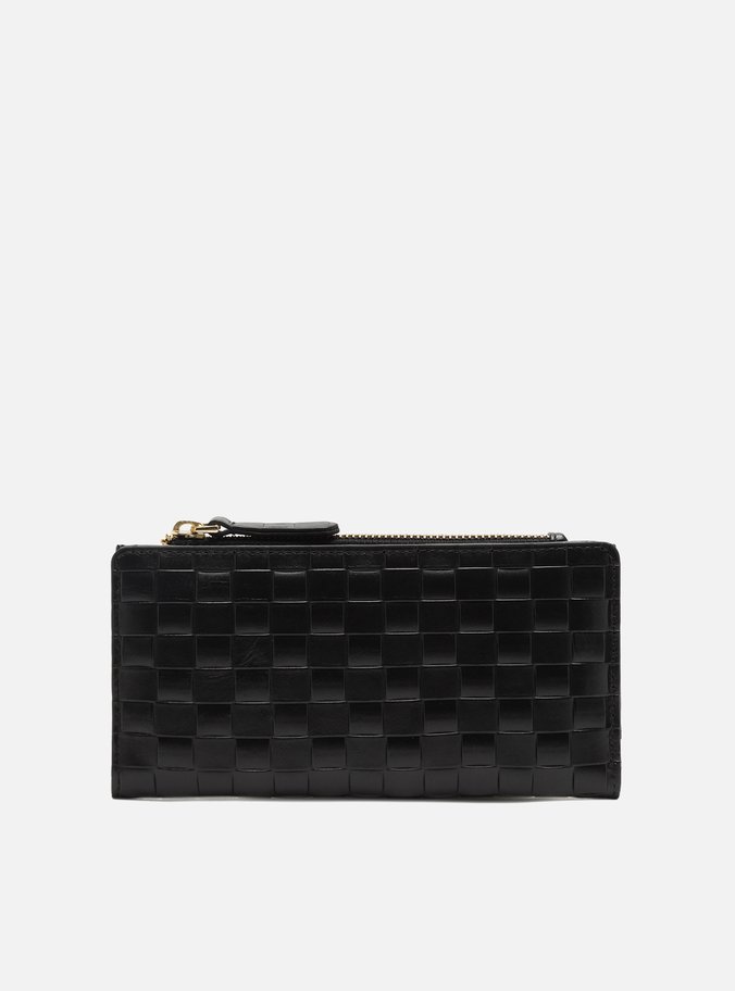 Carteira Preta Couro Tressê Grande Zíper