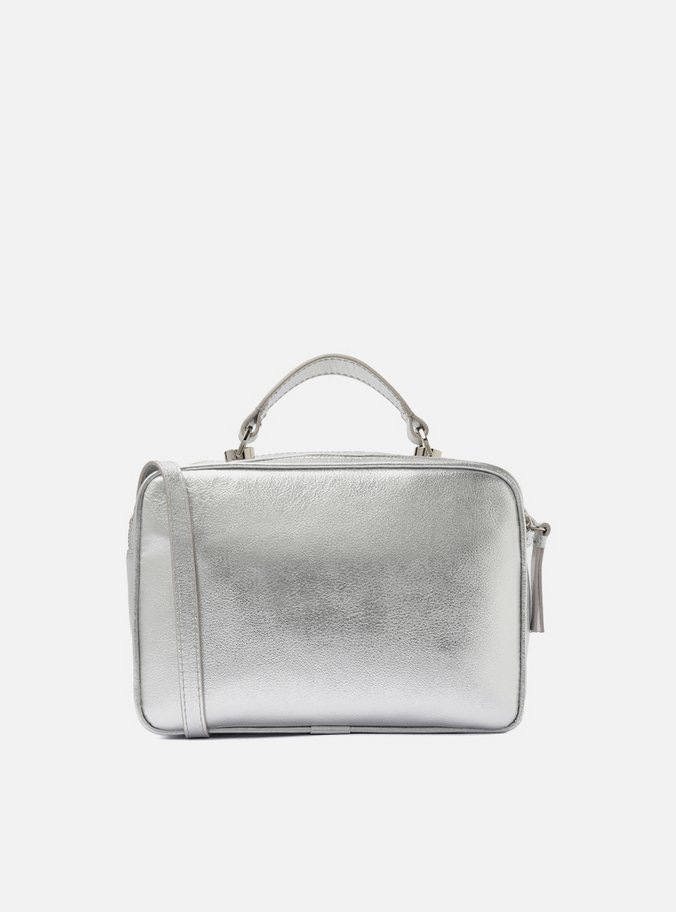 Bolsa Tiracolo Prateada Couro Francine Média