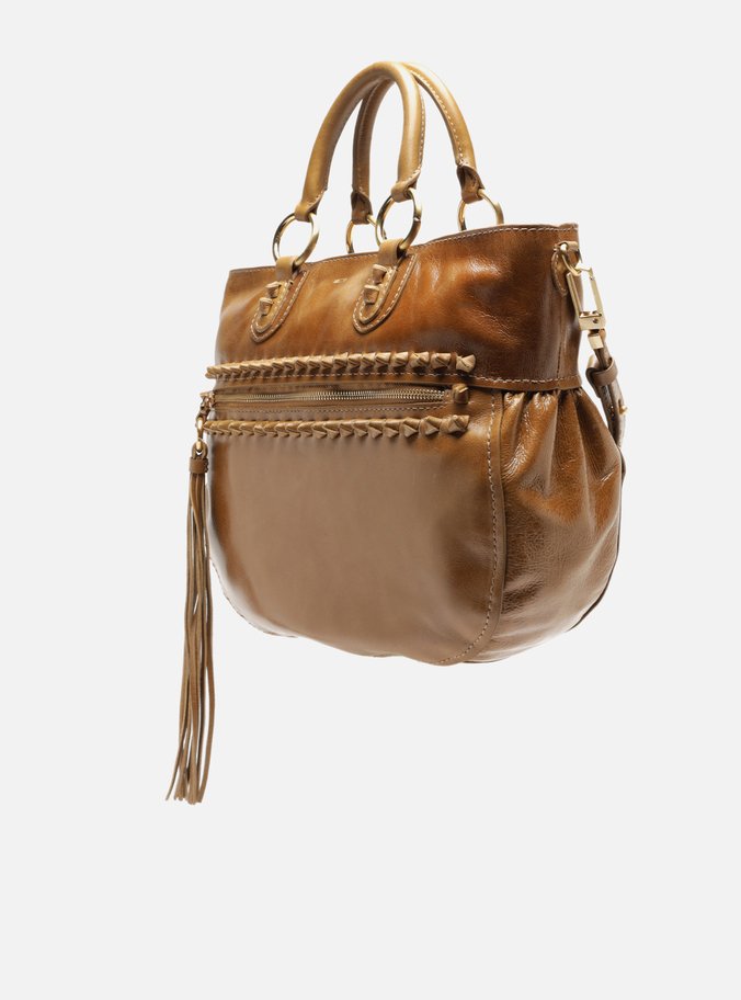 Bolsa Tote Caramelo Couro Estonado Grande Bolso
