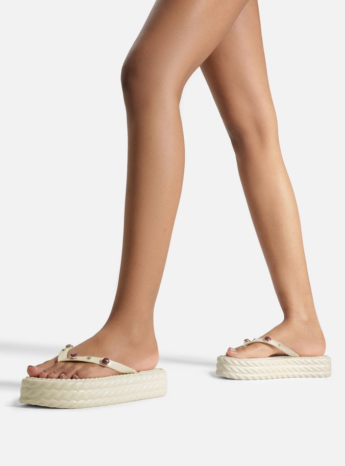 Chinelo Off White Flatform Marrocos Pedras Brizza