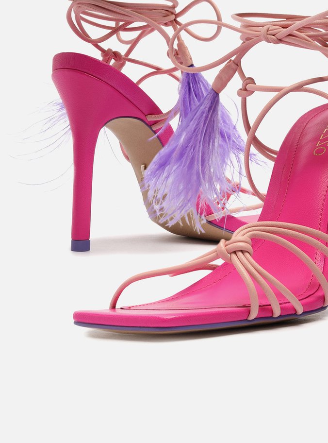 Sandália Rosa Salto Fino Plumas Vicky