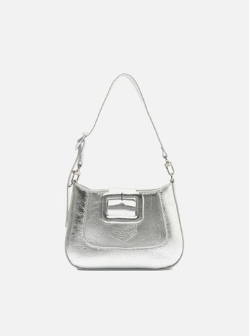 Bolsa Tiracolo Prata Couro Pequena Fivela