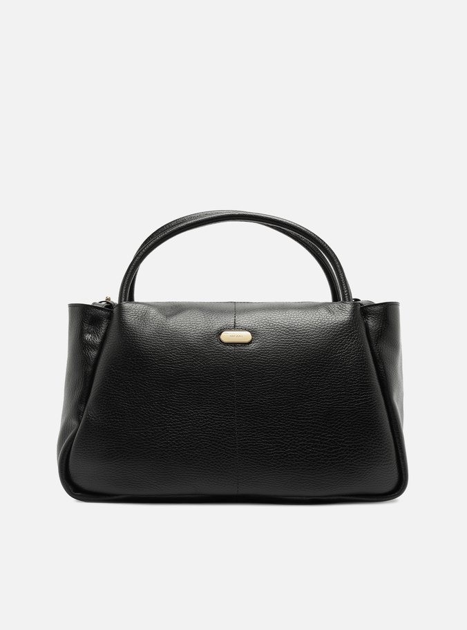 Bolsa Tote Preta Couro Grande Tag Metal