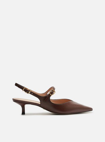Scarpin Marrom Couro Bico Fino Slingback