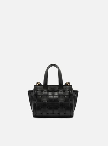 Bolsa Tote Preta Couro Pequena Tressê Maxi Lenny
