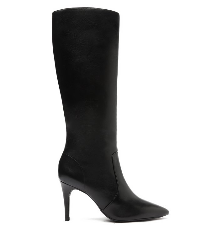 Bota Preta Couro Cano Longo Salto Fino