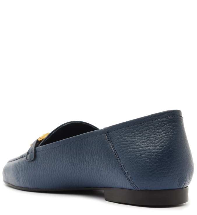 Mocassim Azul Couro Bridão Metálico Luma