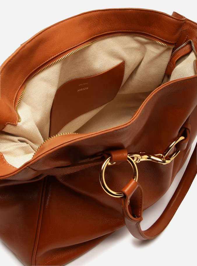 Bolsa Tote Marrom Couro Grande Metais