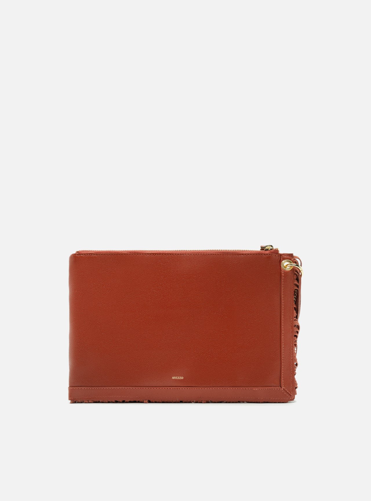 Clutch Laranja Couro Média Franjas Ilhoses — foto 3