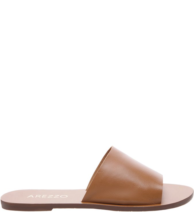 Slide Couro Flat Savannah Camel
