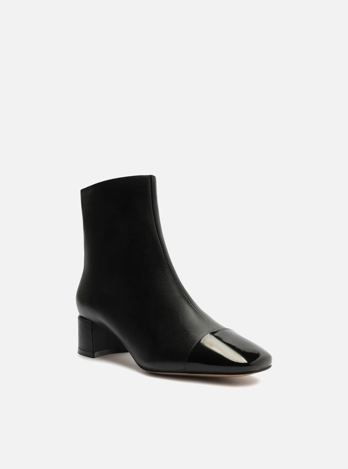 Bota Preta Couro Cano Curto Cap Toe Verniz