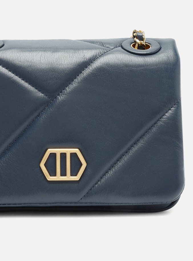 Bolsa Tiracolo Azul Couro Pequena Pingentes