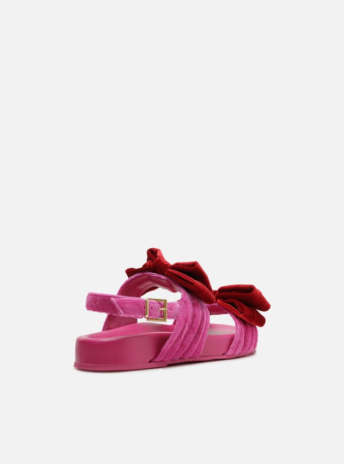 Sandália Rasteira Rosa Veludo Flatform