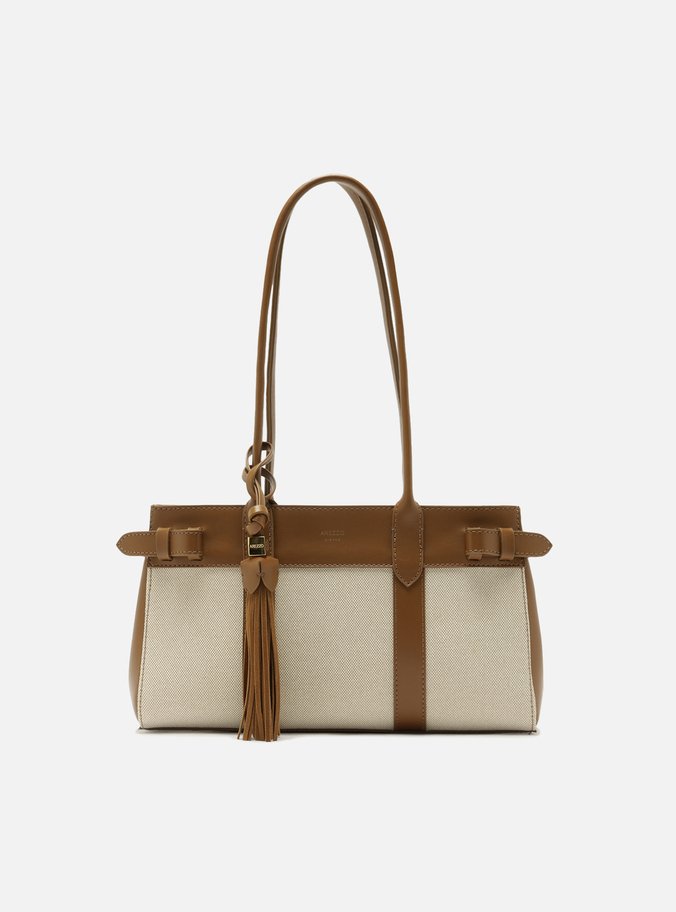Bolsa Tote Marrom Linho Média Tiras