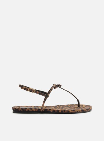 Sandália Rasteira Animal Print Tiras Slim Laço